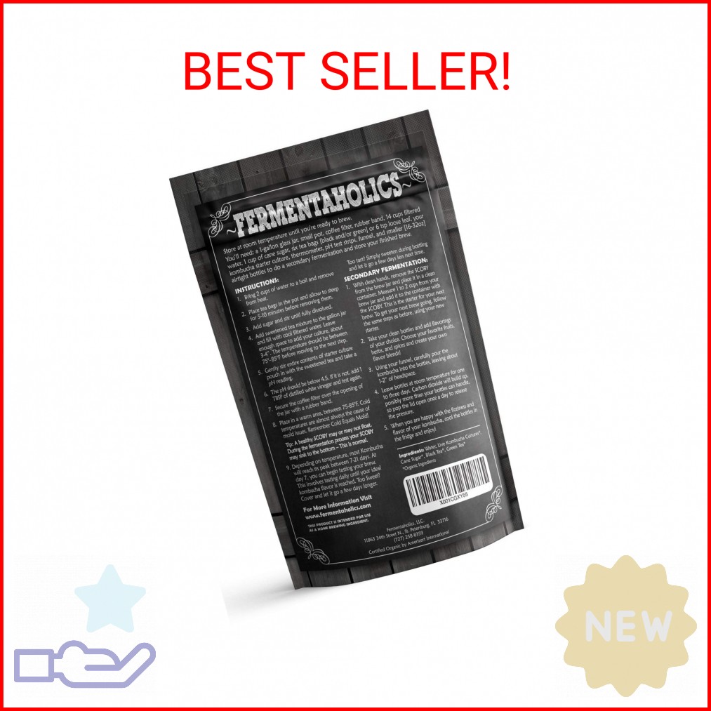 Fermentaholics ORGANIC Kombucha SCOBY With Twelve Ounces of Starter Tea – Live S