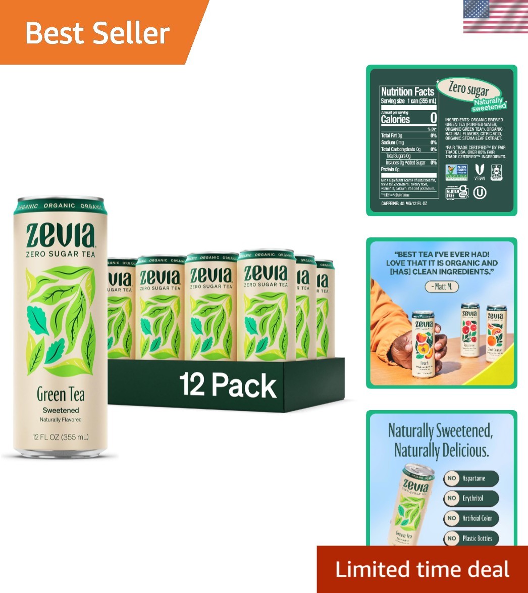 Naturally Sweetened Green Tea, 12-Pack of 12 oz Cans – Sugar-Free & Gluten-Free