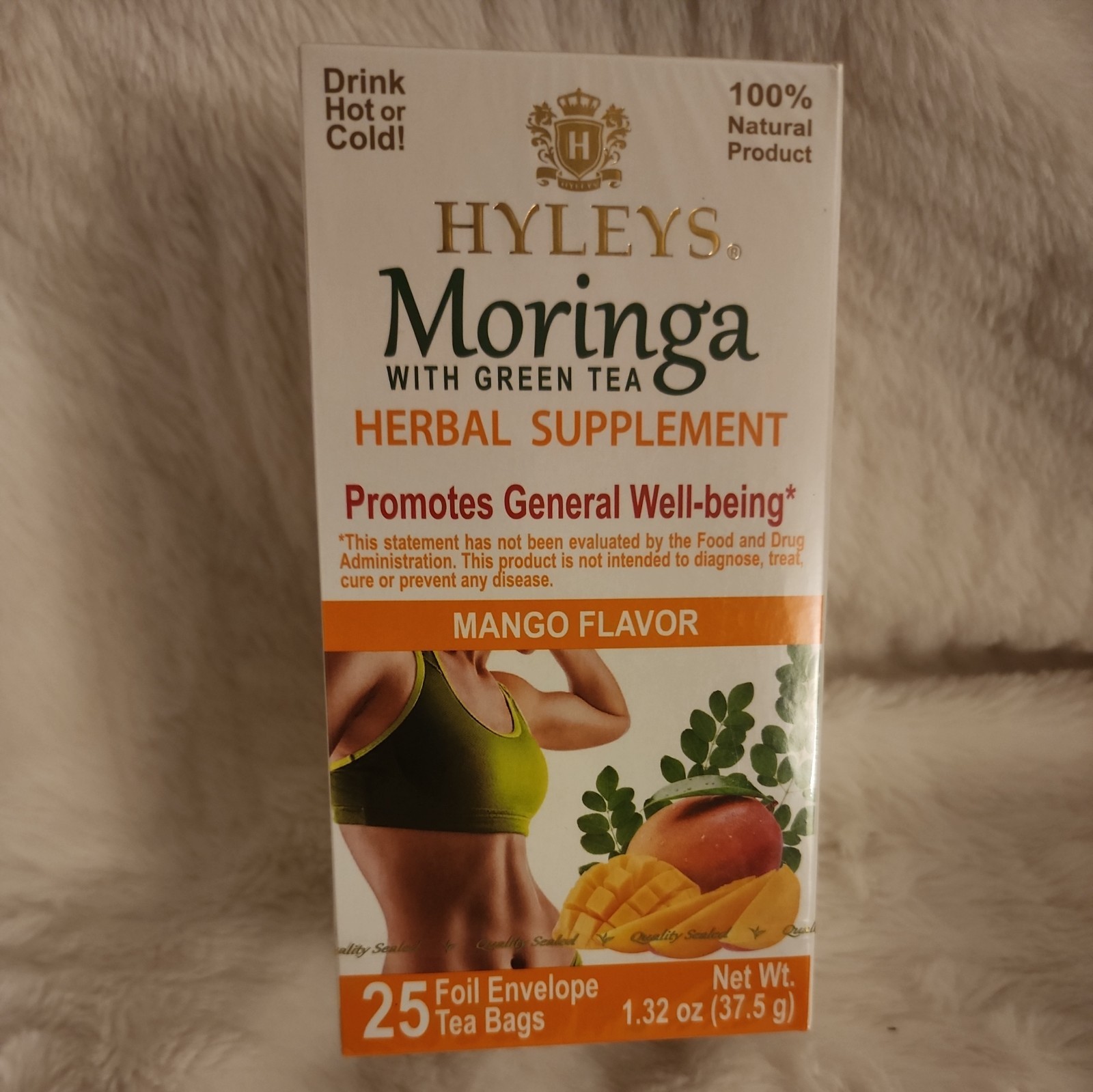 Hyleys MORINGA with Green Tea MANGO FLAVOR Herbal Supplement 25 Tea Bags