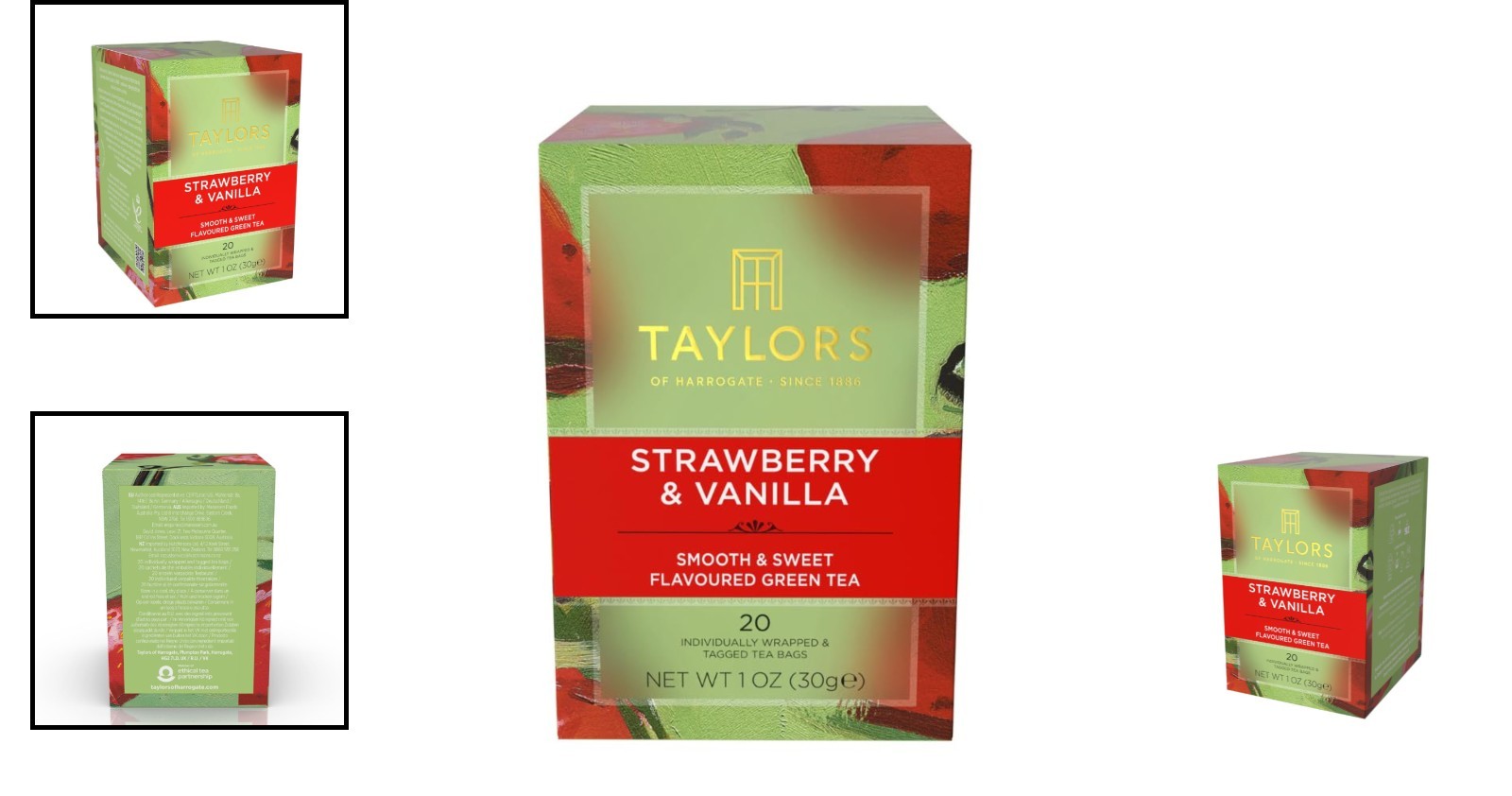 Refreshing Strawberry & Vanilla Green Tea Bags – 20 Pack, Natural Ingredients