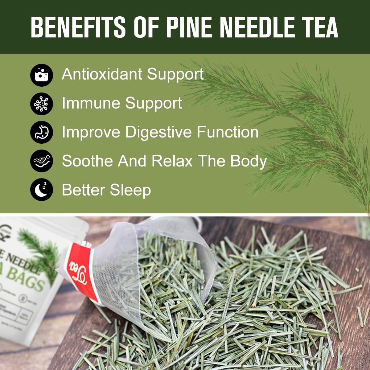 Organic Pine Needle Tea Bags – 100% Pure Natural Dried Pine Needles Herbal Te…