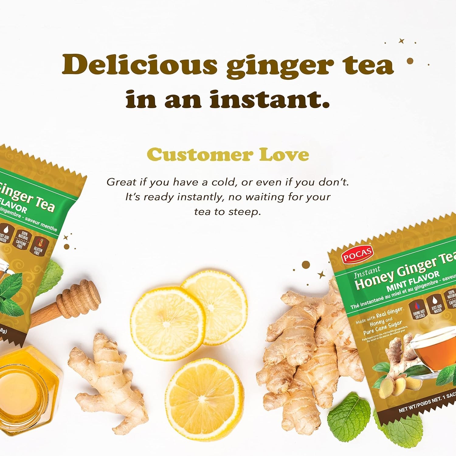 Honey Ginger Instant Tea Powder, Mint Flavor, Real Ginger Extract & Sweetener…