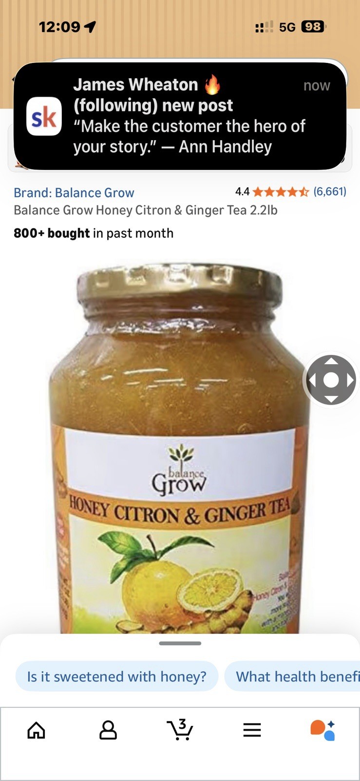 Balance Grow Honey Citron & Ginger Tea Jar 2.2lb Honey Citron Ginger Flavor