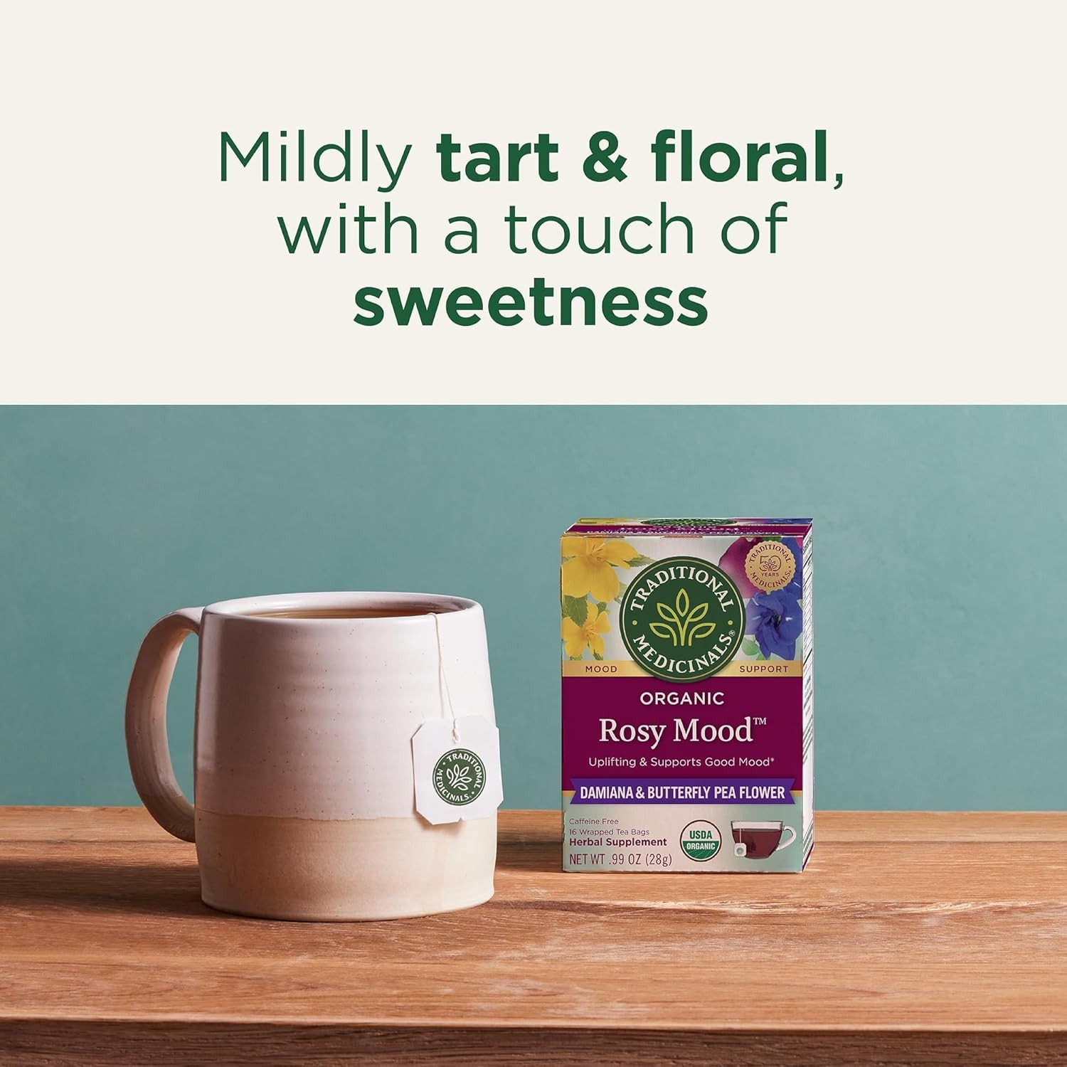 Delightful Herbal Tea – Organic Rosy Mood with Damiana & Butterfly Pea – 16 Bags