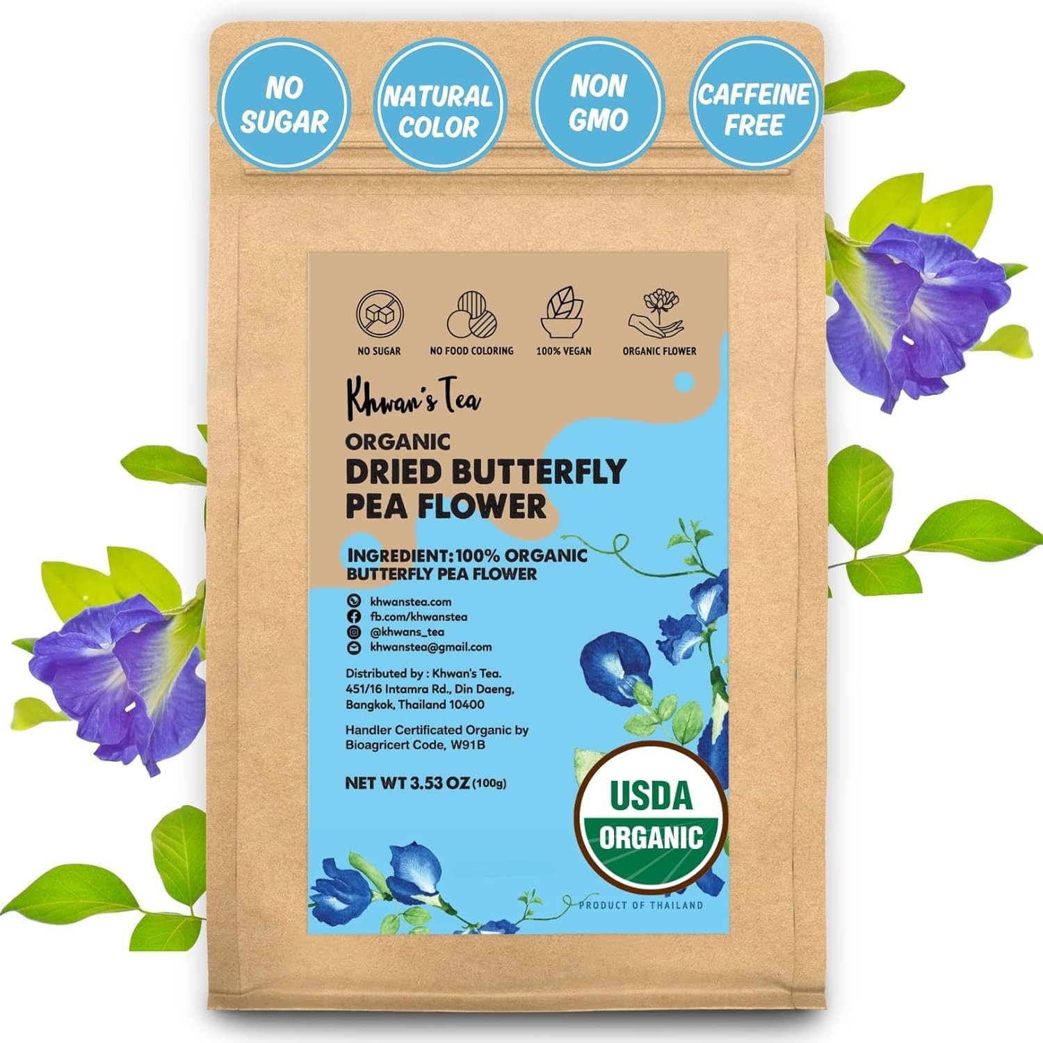 Organic Butterfly Pea Flower Tea – 3.5 oz Family Pouch