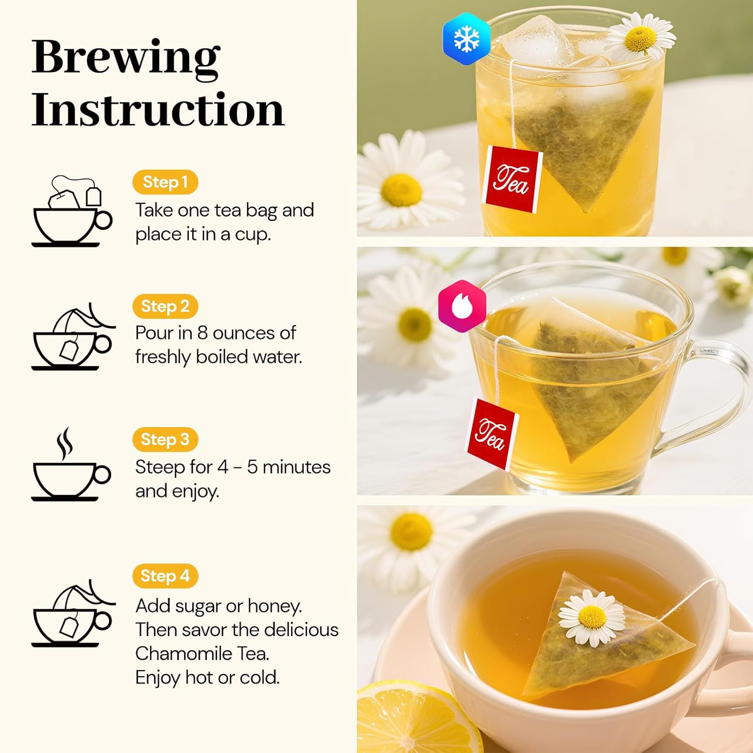 Chamomile Tea Bags, 100% Natural Dried Chamomile Tea Flowers Loose Leaf Premium
