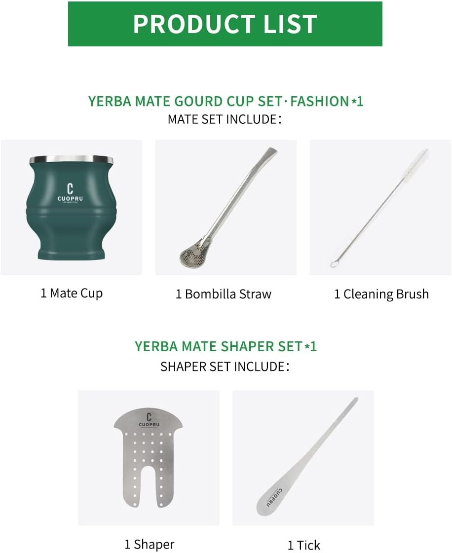Yerba Mate Cup Bombilla Mate Gourd Set Includes Double Walled Stainless Steel Te