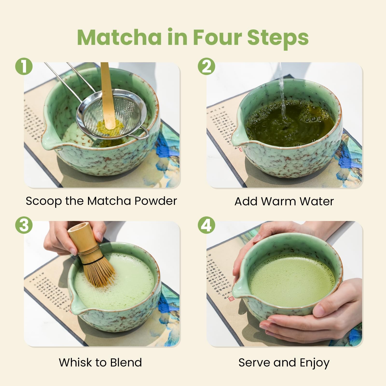 Matcha Whisk Set, Matcha Kit 8 Pcs Includes Bowl, Whisk, Holder, Scoop, Sifte…