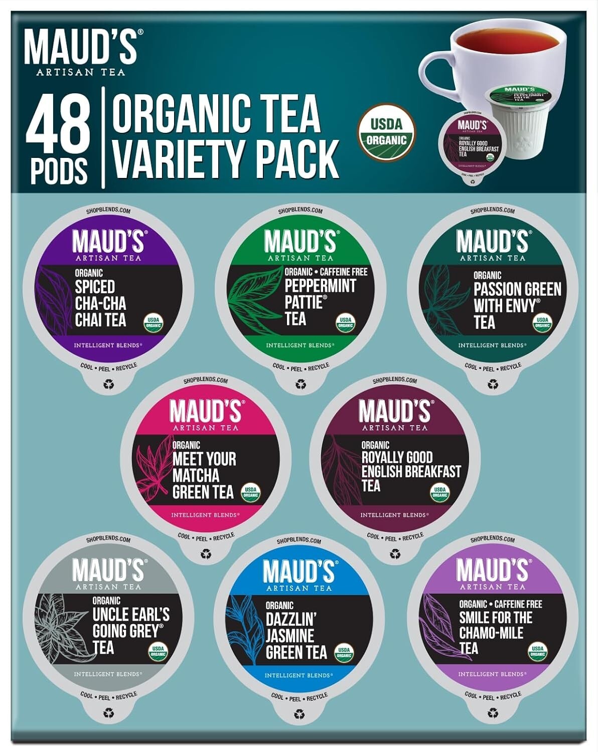 Eco-Friendly 48 Pack Organic Tea Pods with 8 Flavors – Single Serve Convenience