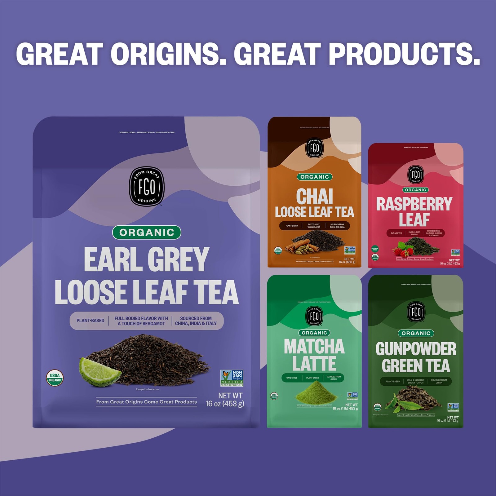 FGO Organic Earl Grey Black Tea, 16 Ounce Loose Leaf Bulk 1 Pound (Pack of 1)