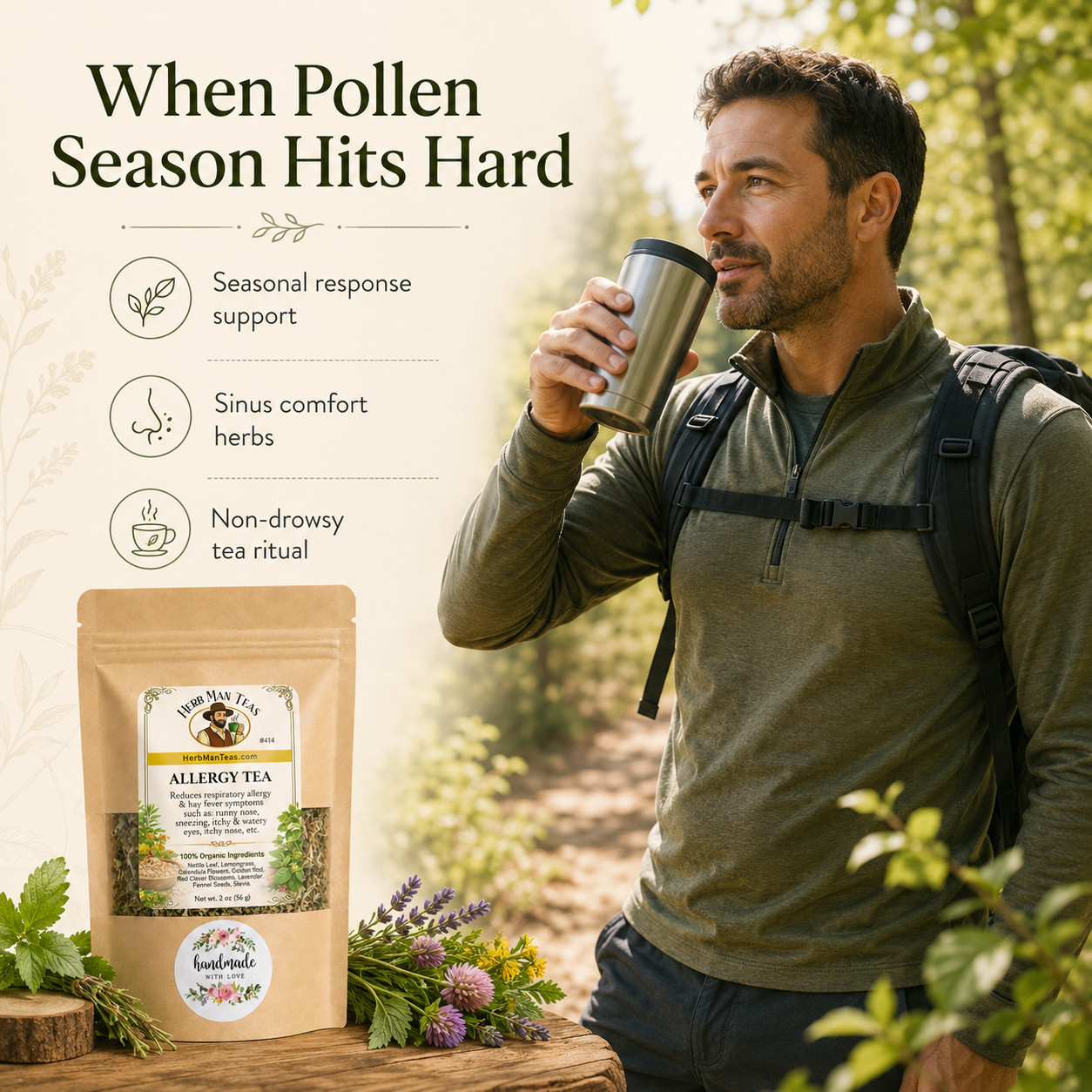 ALLERGY TEA for seasonal & pet allergies with running nose, sneezing, itchy eyes
