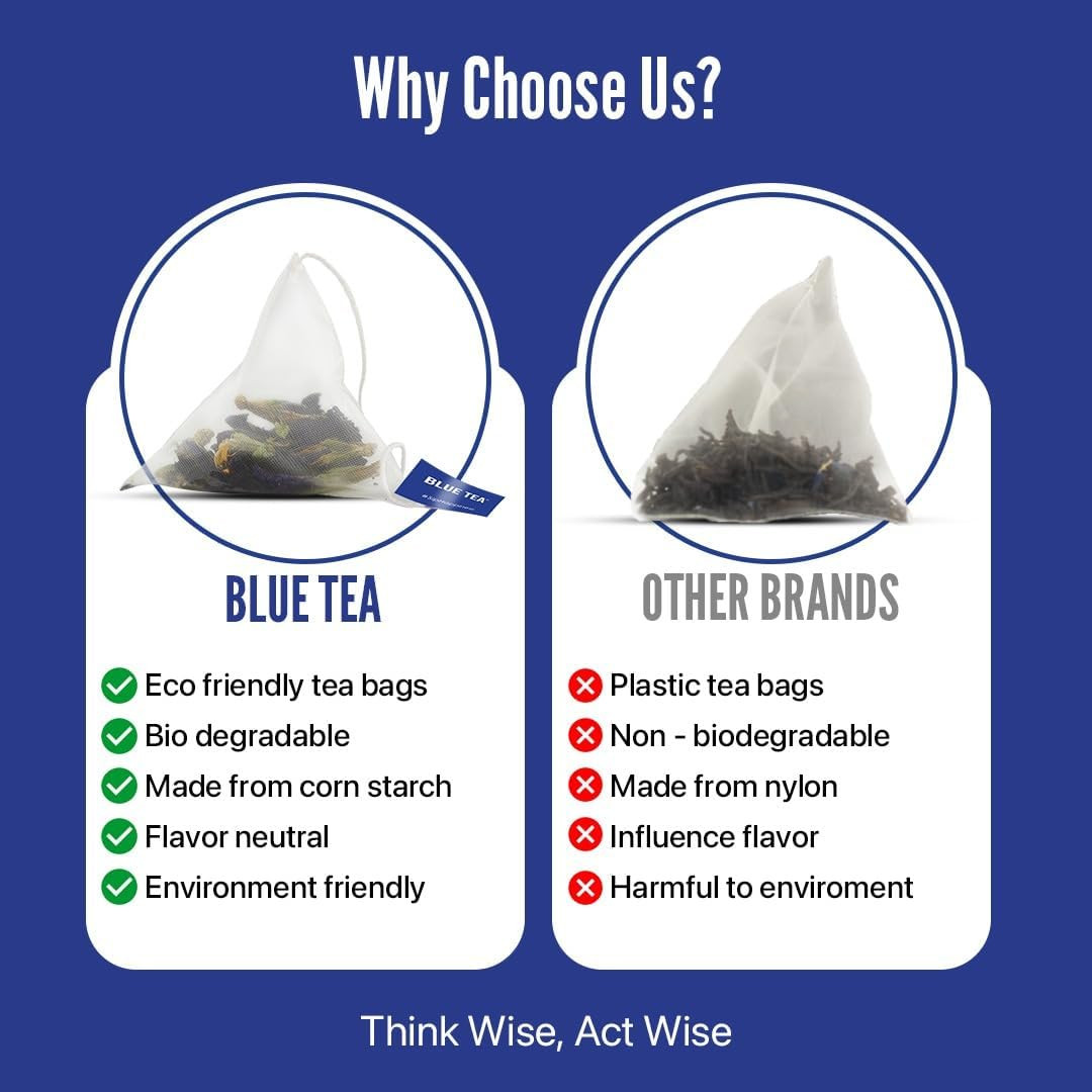 BLUE TEA – Butterfly Pea Flower Tea – 15 Count – Pyramid Plant Based Tea Bag | A