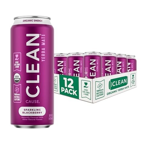 CLEAN Cause Blackberry Yerba Mate Sparkling Tea 12-Pack 16oz Cans