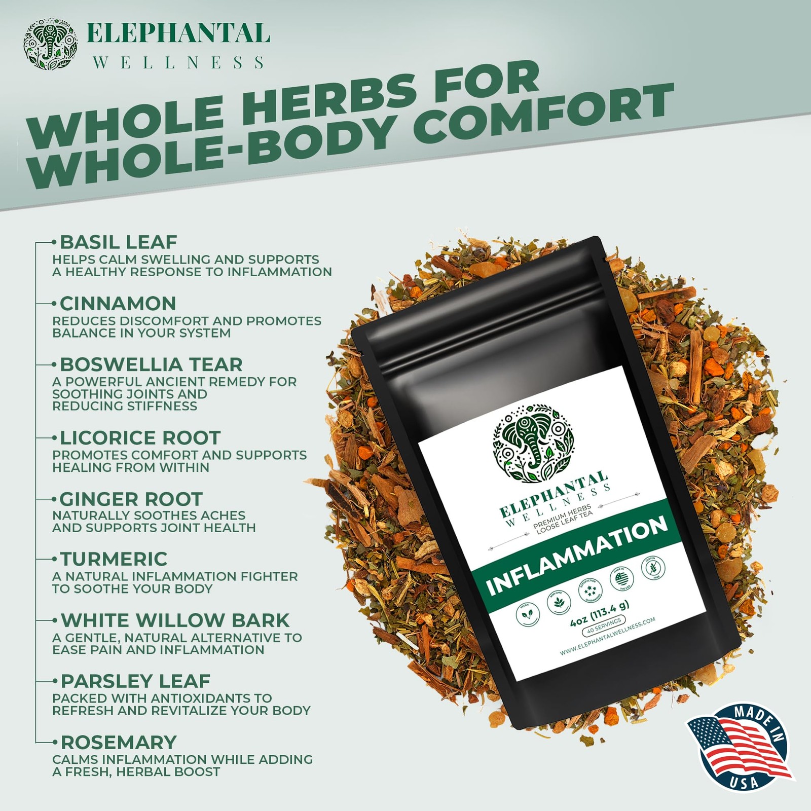 Elephantal Wellness Premium Inflammation Herbal Tea | Comfort & Mobility Blen…