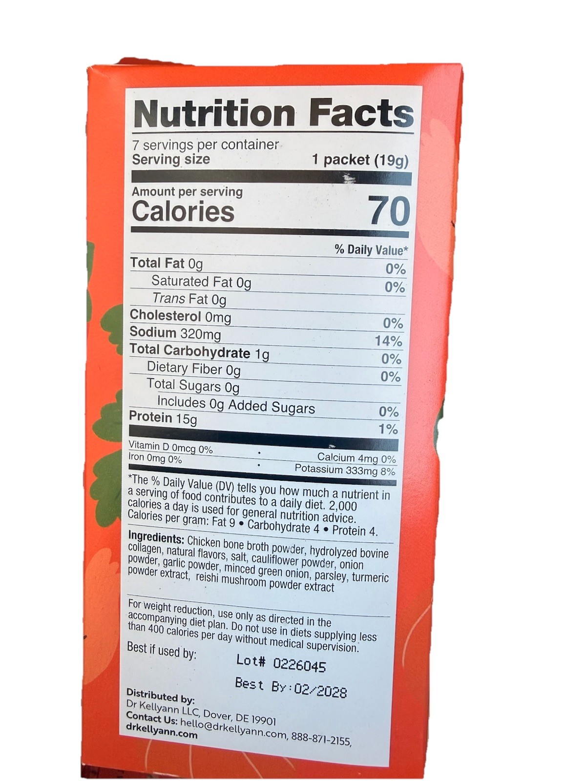 Dr. Kellyann Bone Broth Sriracha Chicken Powder, 7 Packets, 4.69 oz