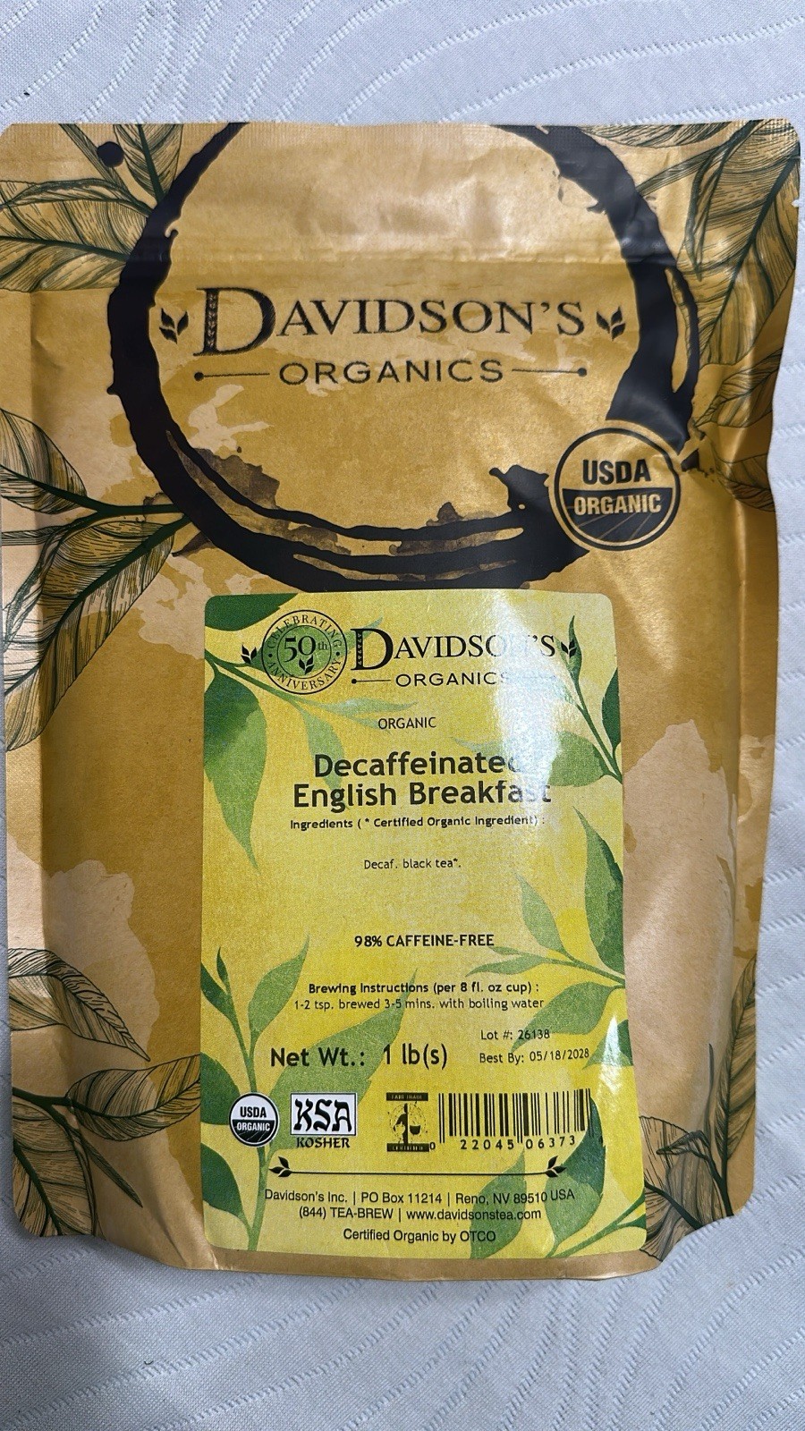 Davidson’s Organics Decaffeinated English Breakfast 1 Lb