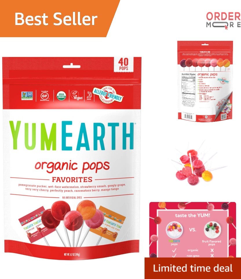 Organic Lollipops Assorted Flavors 8.7oz Gluten-Free Non-GMO School Snacks