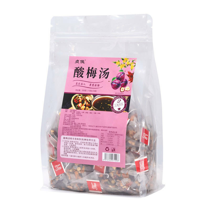 10g*50 Chinese Herbal Tea Triangle Bag Tea Syrup of Plum Tea Bags 500g Packaging