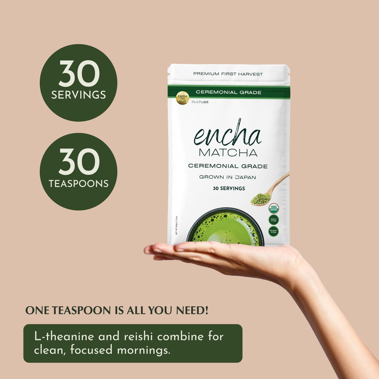 Encha Ceremonial Matcha Powder Organic Japanese Green Tea 60g Uji Japan
