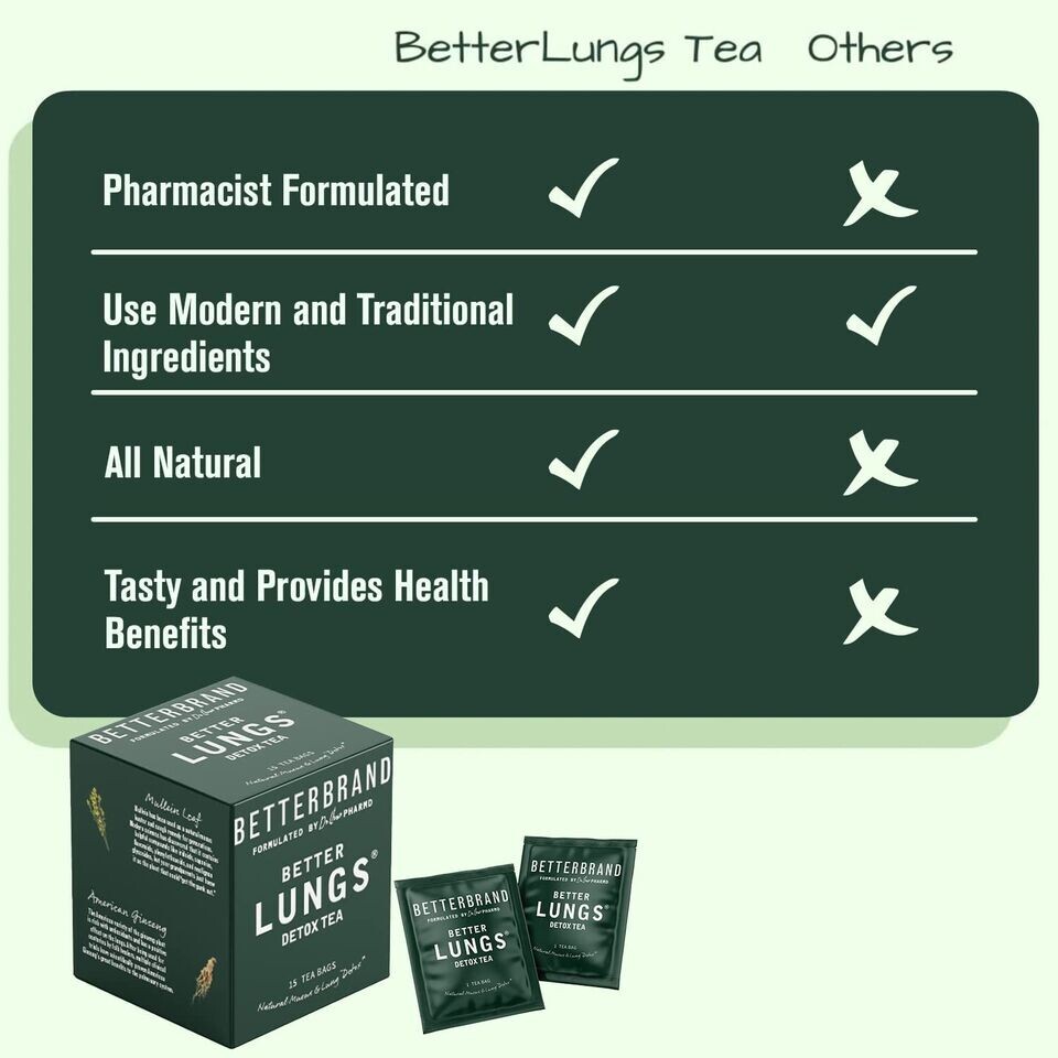 Betterbrand Better Lungs Detox Tea Caffeine Free Herbal Tea Bags Mullein Leaf