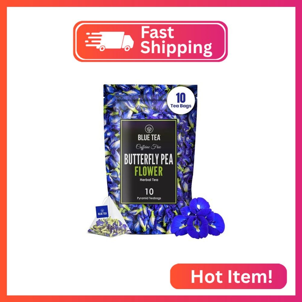 BLUE TEA – Butterfly Pea Flower Tea – 10 Count – Pyramid Plant Based Tea Bag | A