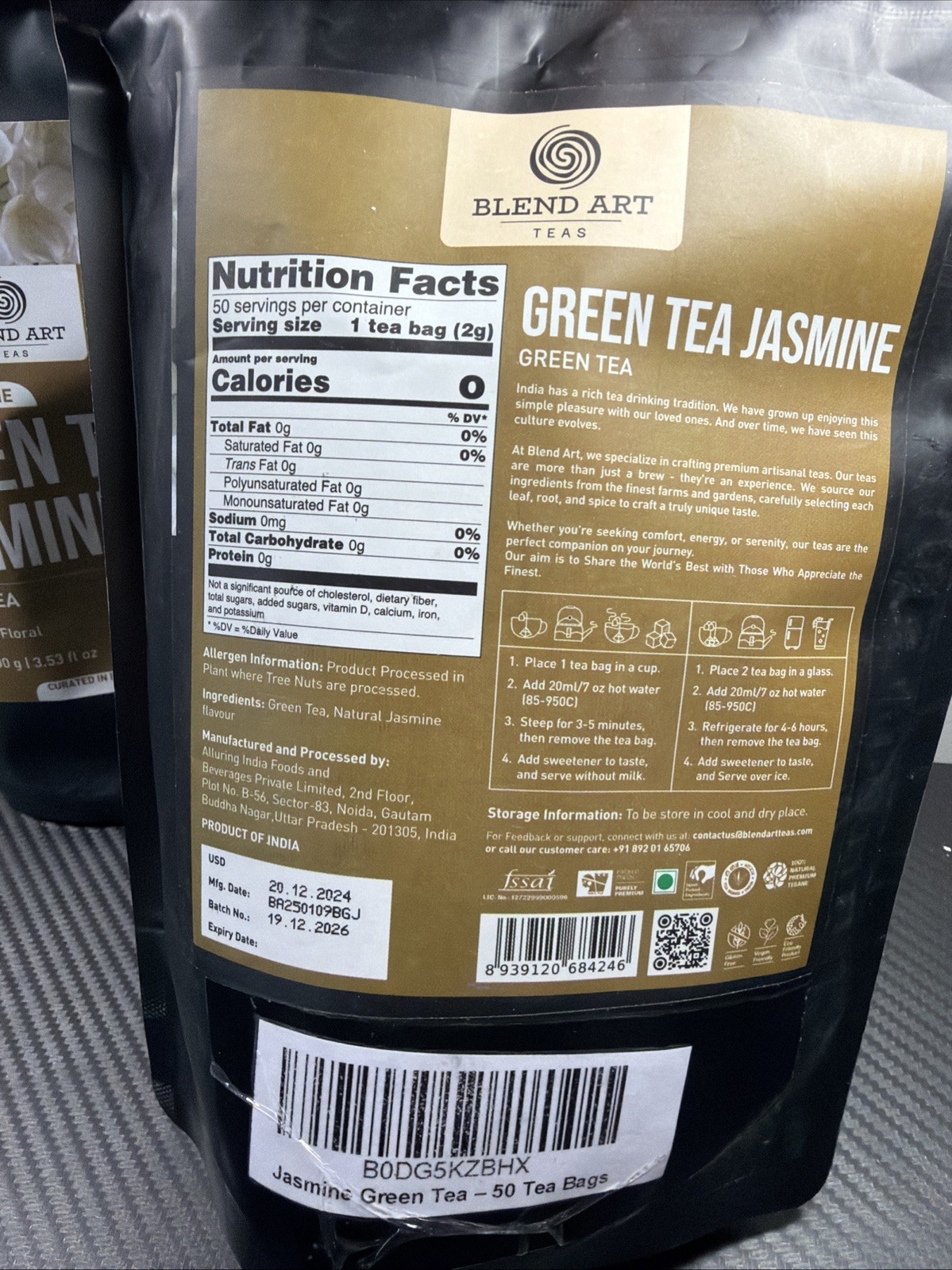 X2 Green Tea Jasmine 50 Tea Bags Contains Caffeine Natural Flavor Indian R4