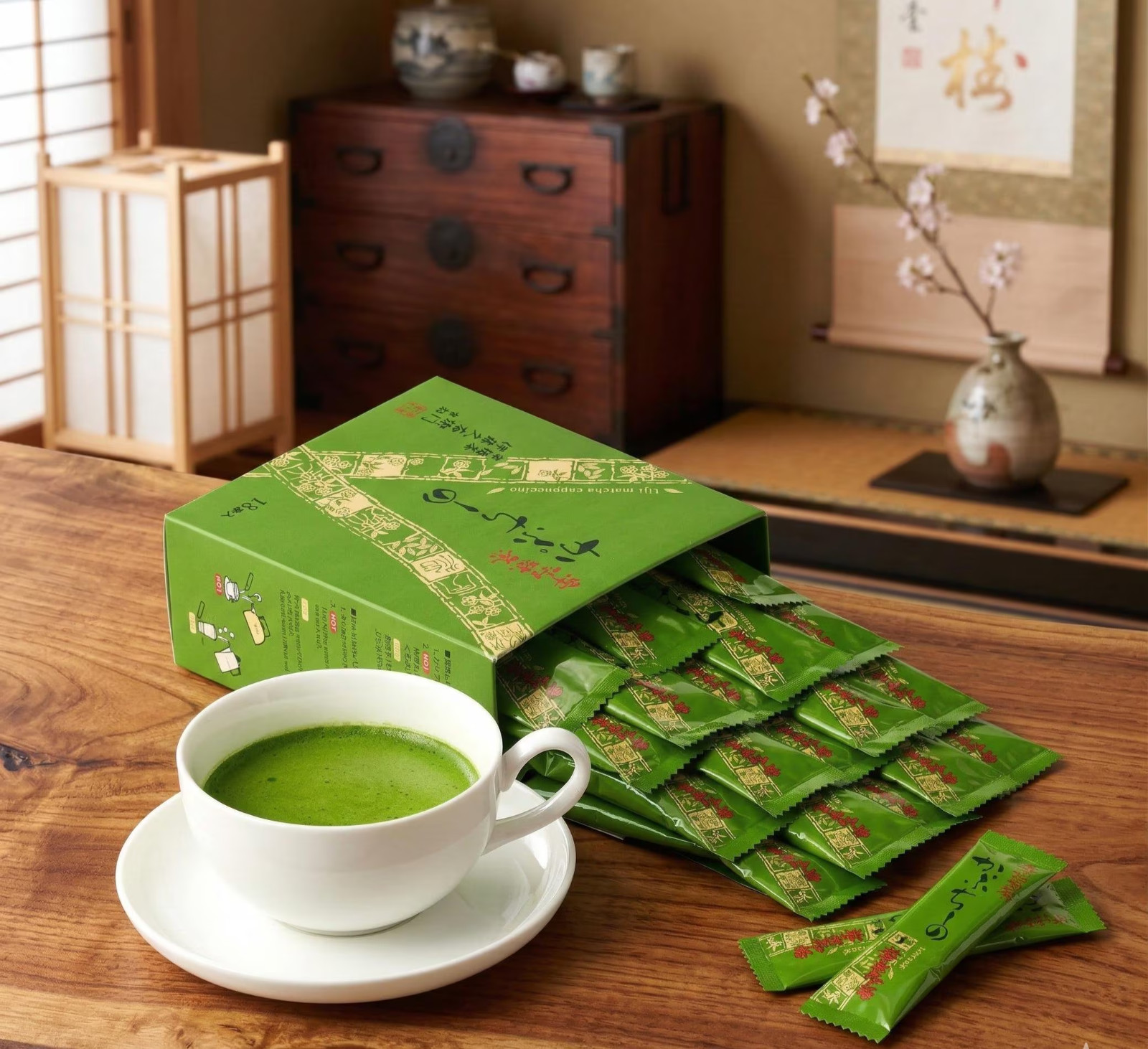 Itohkyuemon Uji Matcha Cappuccino Sticks 18 Count Authentic Kyoto Matcha Latte
