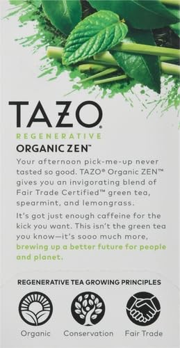 TAZO Organic Zen Green Tea, Caffeinated Tea with Refreshing Lemongrass & Spearmi