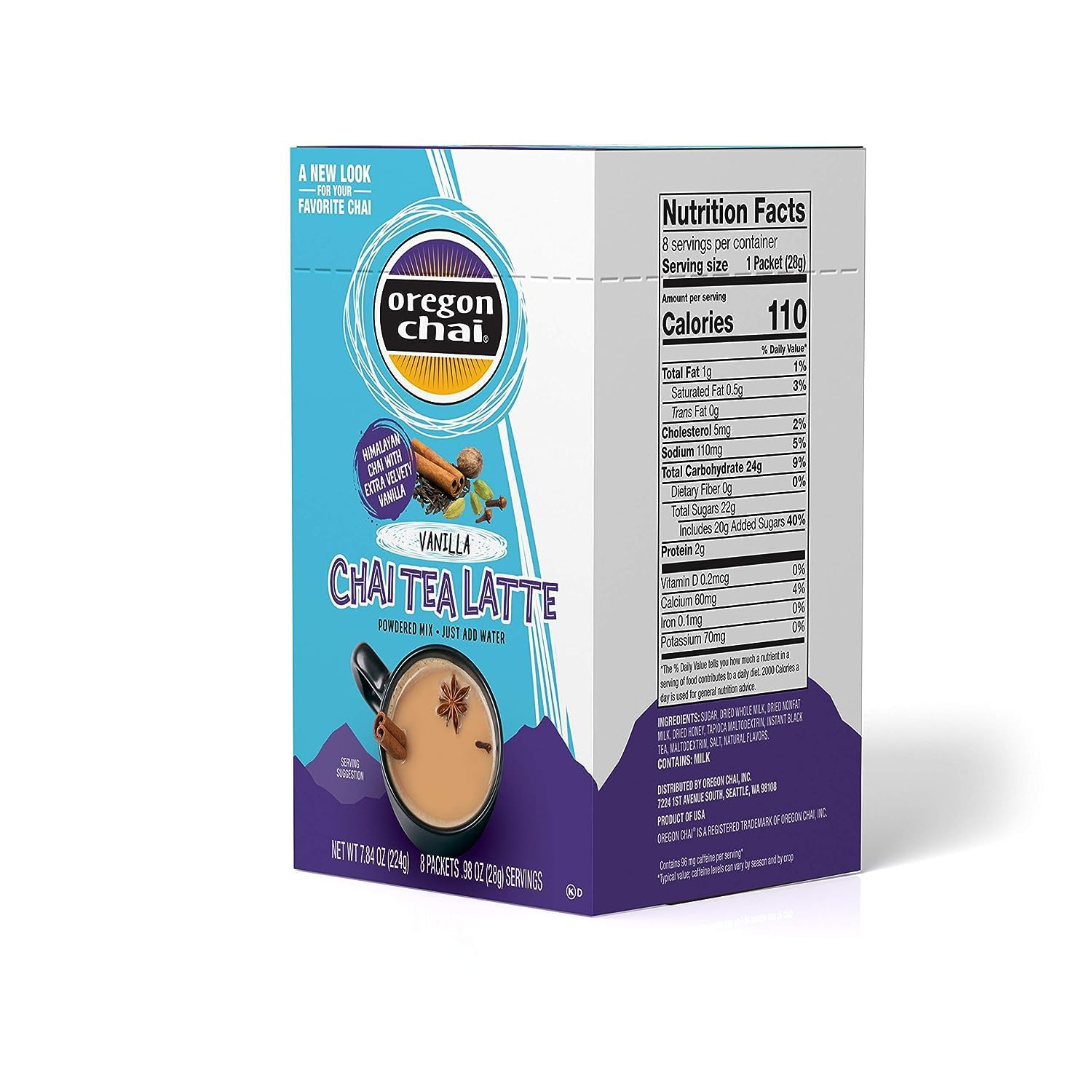 Oregon Chai Vanilla Dry Chai Latte Mix 8 Count Pack of 6
