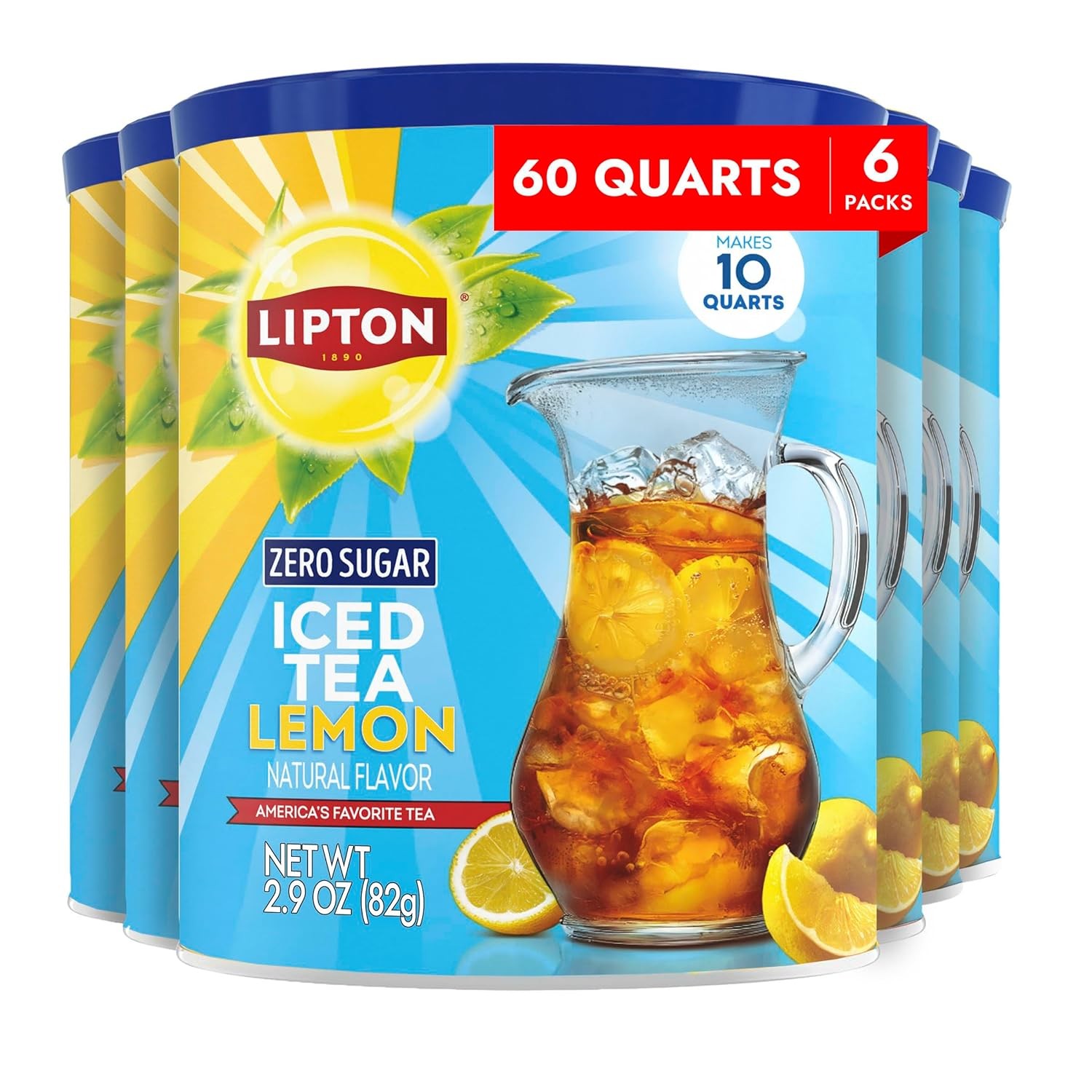 Lipton Zero Sugar Lemon Iced Tea Mix, Makes 10 Quarts (Pack of 6)