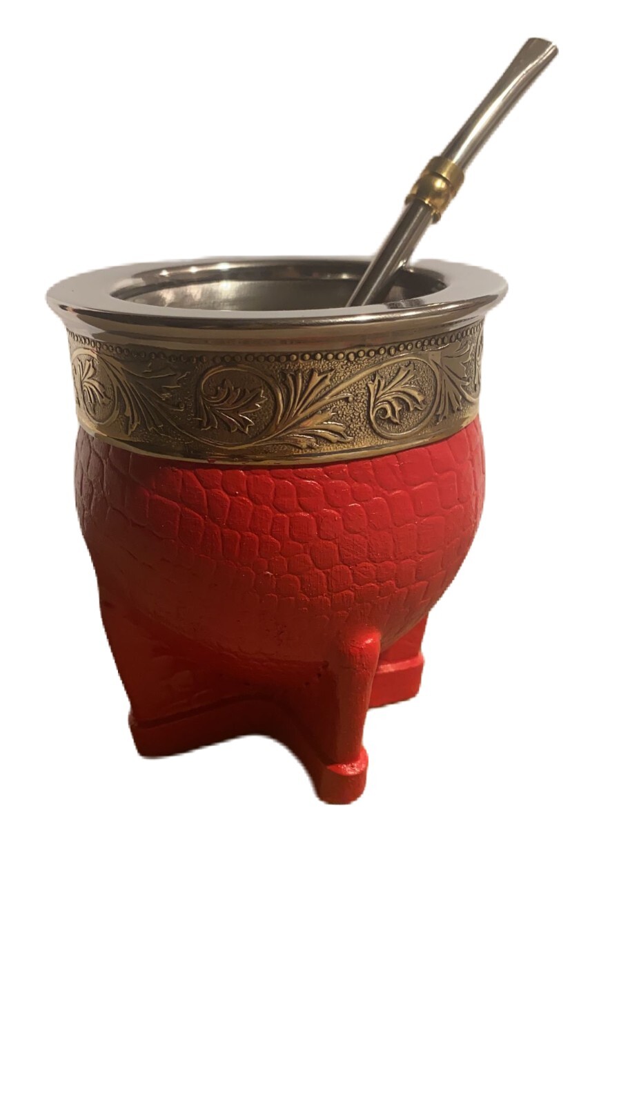 Stainless S Mate Imperial Straw Pico Loro Virola Alpaca Handmade Dark Red
