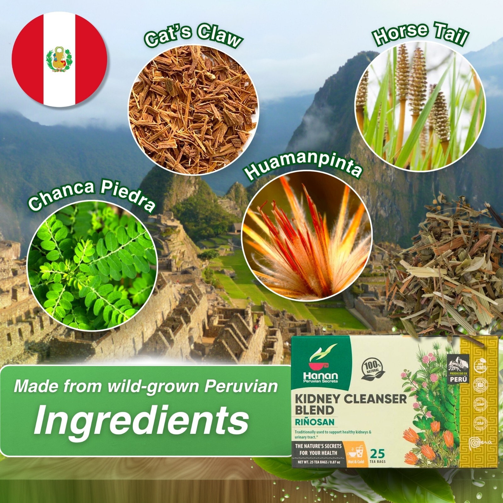Riñosan Kidney Blend – Herbal Tea of Stone Breaker, Cat’s Claw, Horsetail & more