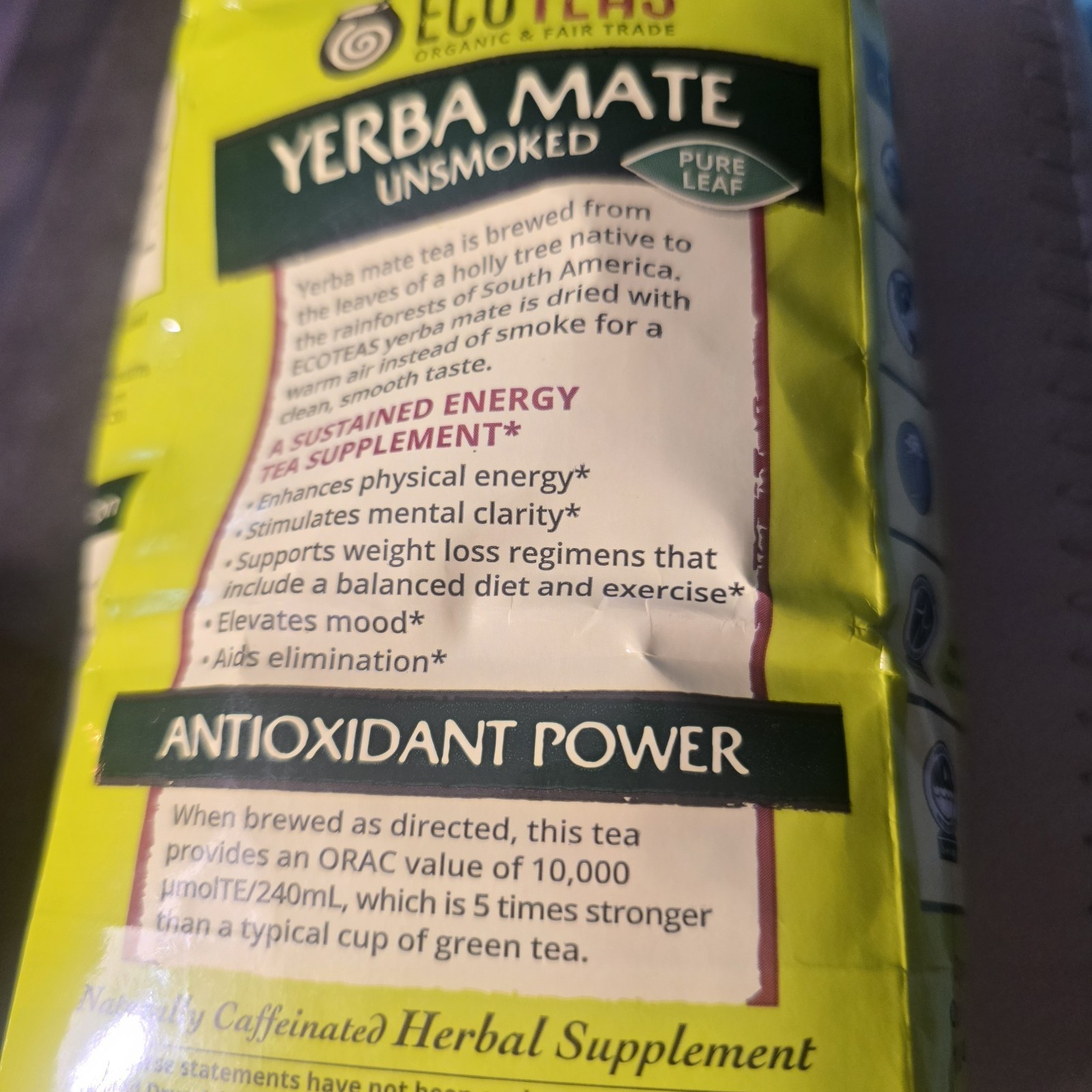 Eco Teas Organic Yerba Mate Green Energy Loose Leaf Tea 1 Lb Exp 2030