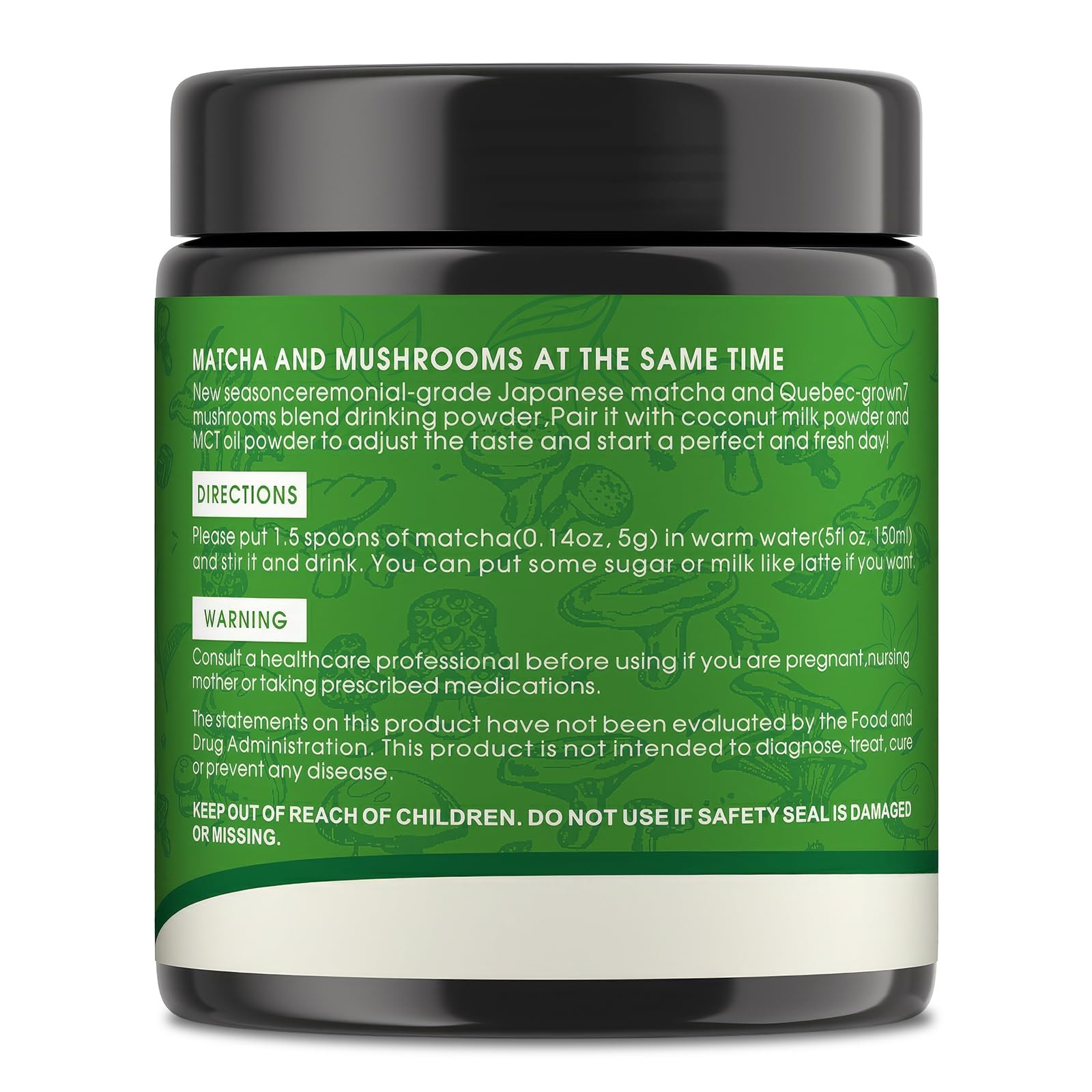 Mushroom Matcha Powder, Japanese Ceremonial Matcha Infused With 7 Superfood M…