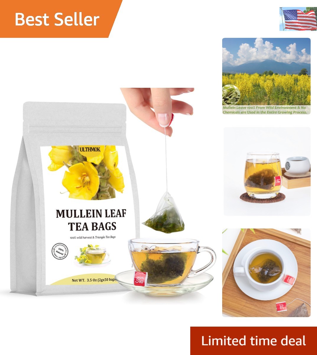 Caffeine-Free Mullein Leaf Tea – 100% Natural, 50 Bags for Respiratory Wellness