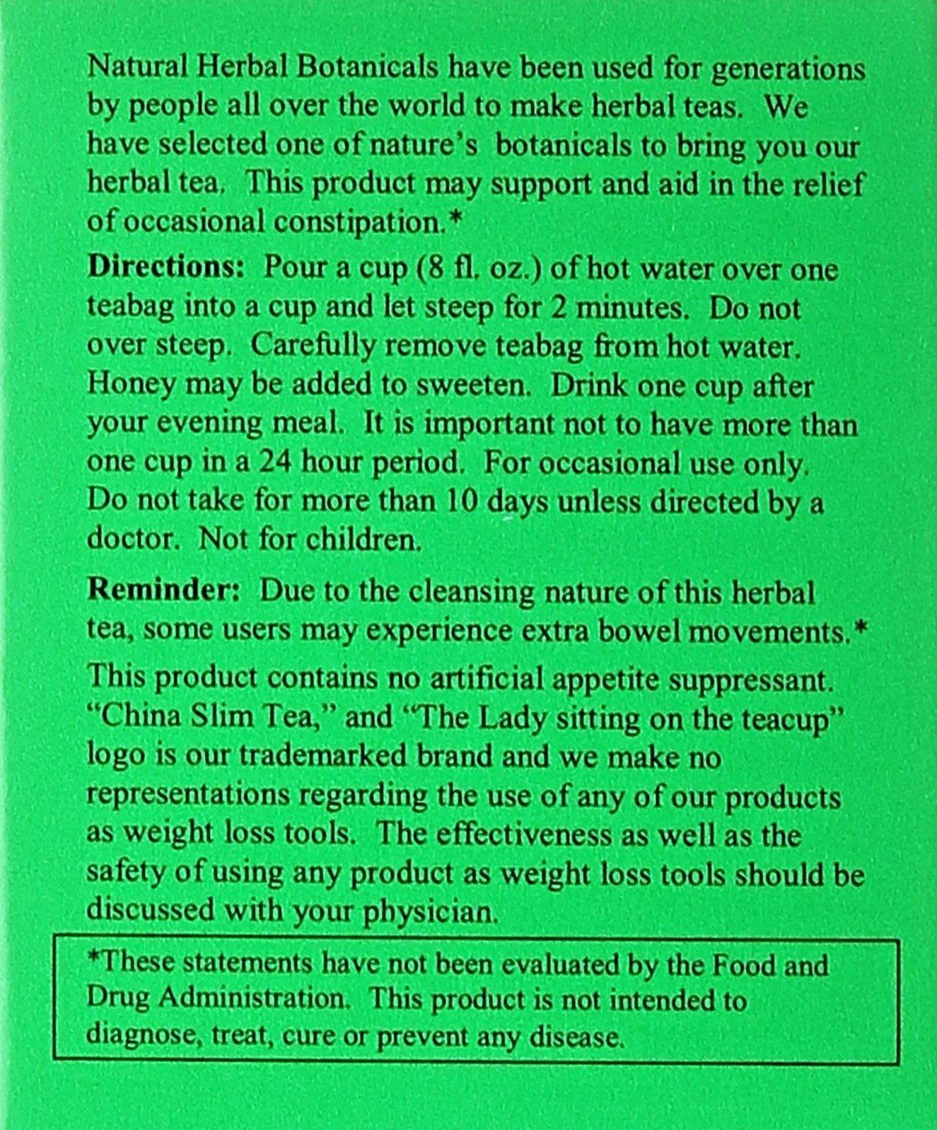China Slim Tea Super Herbal Tea Delight 100 % All Natural 18 Tea Bags