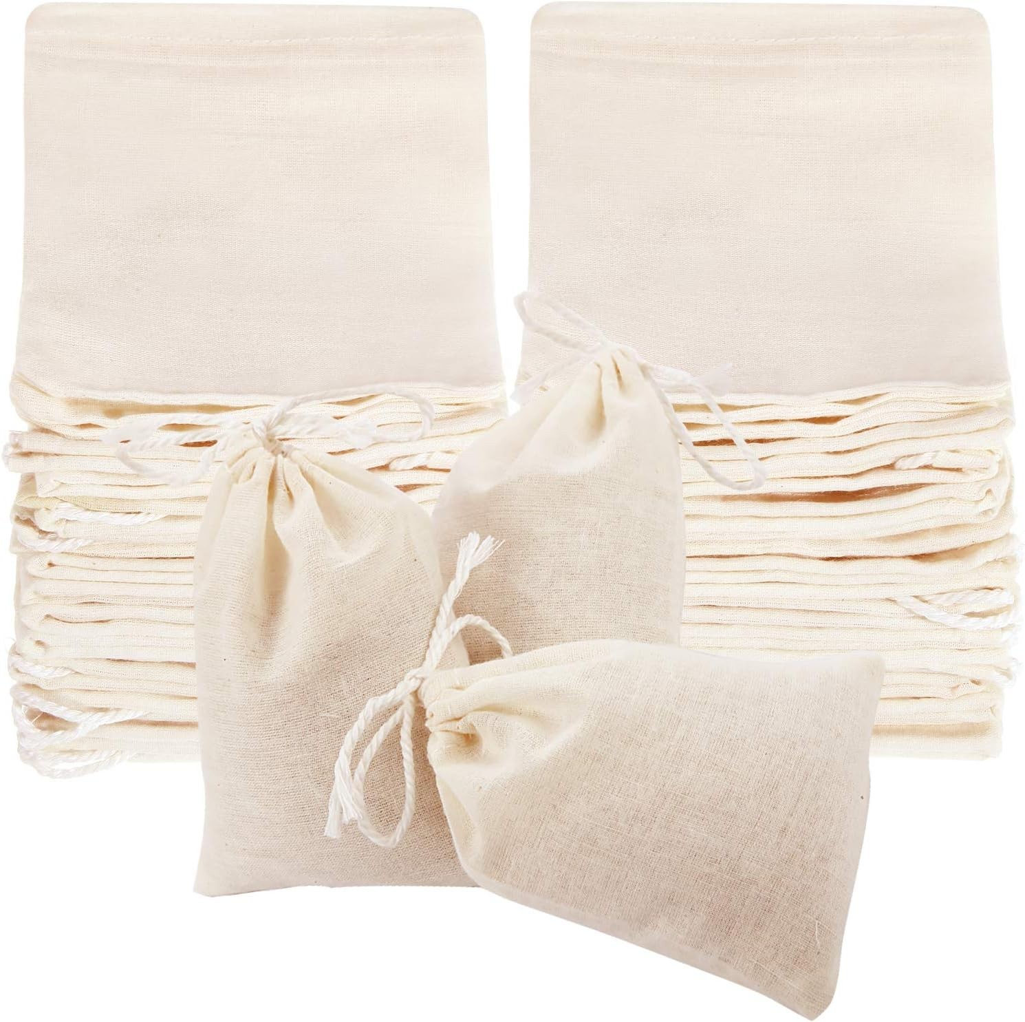 Cheese Cloth Tea Bags 50 Pack Reusable Muslin Filter 4×3 Inch