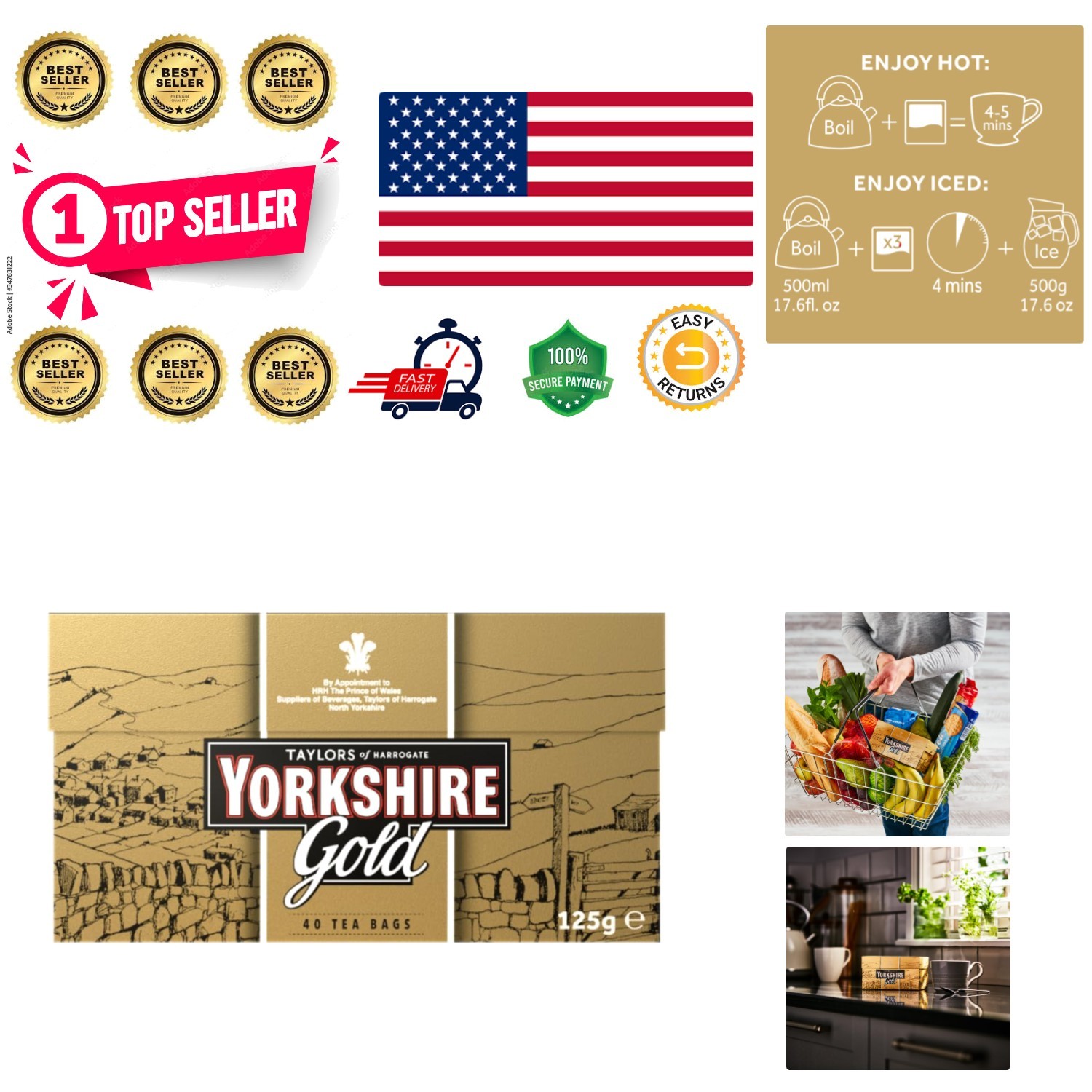 40 Allergen-Free Yorkshire Gold Tea Bags – Richly Malty British Breakfast Blend