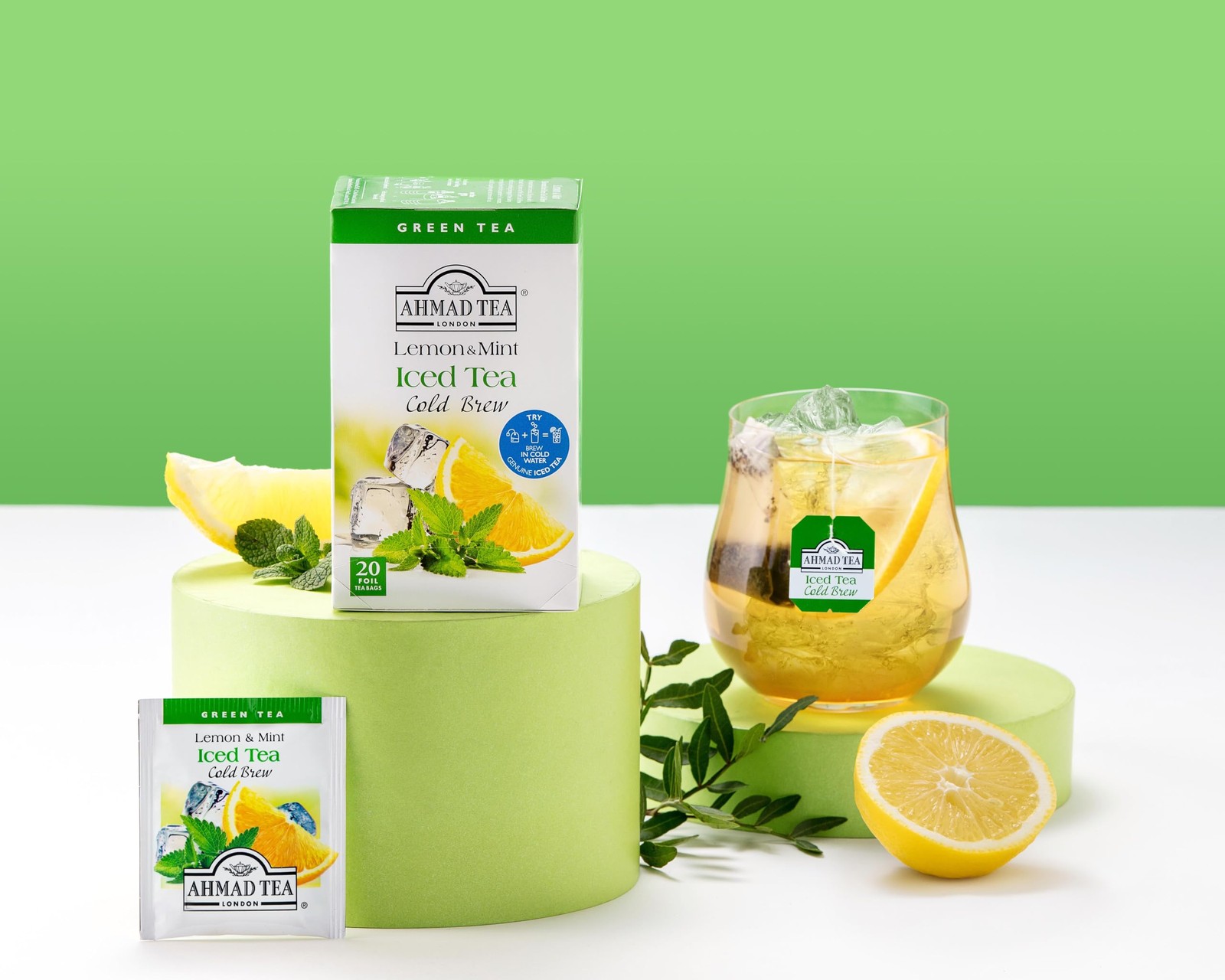 Ahmad Tea Lemon Mint Cold Brew Green Tea Bags 20 Count Refreshing Iced Tea