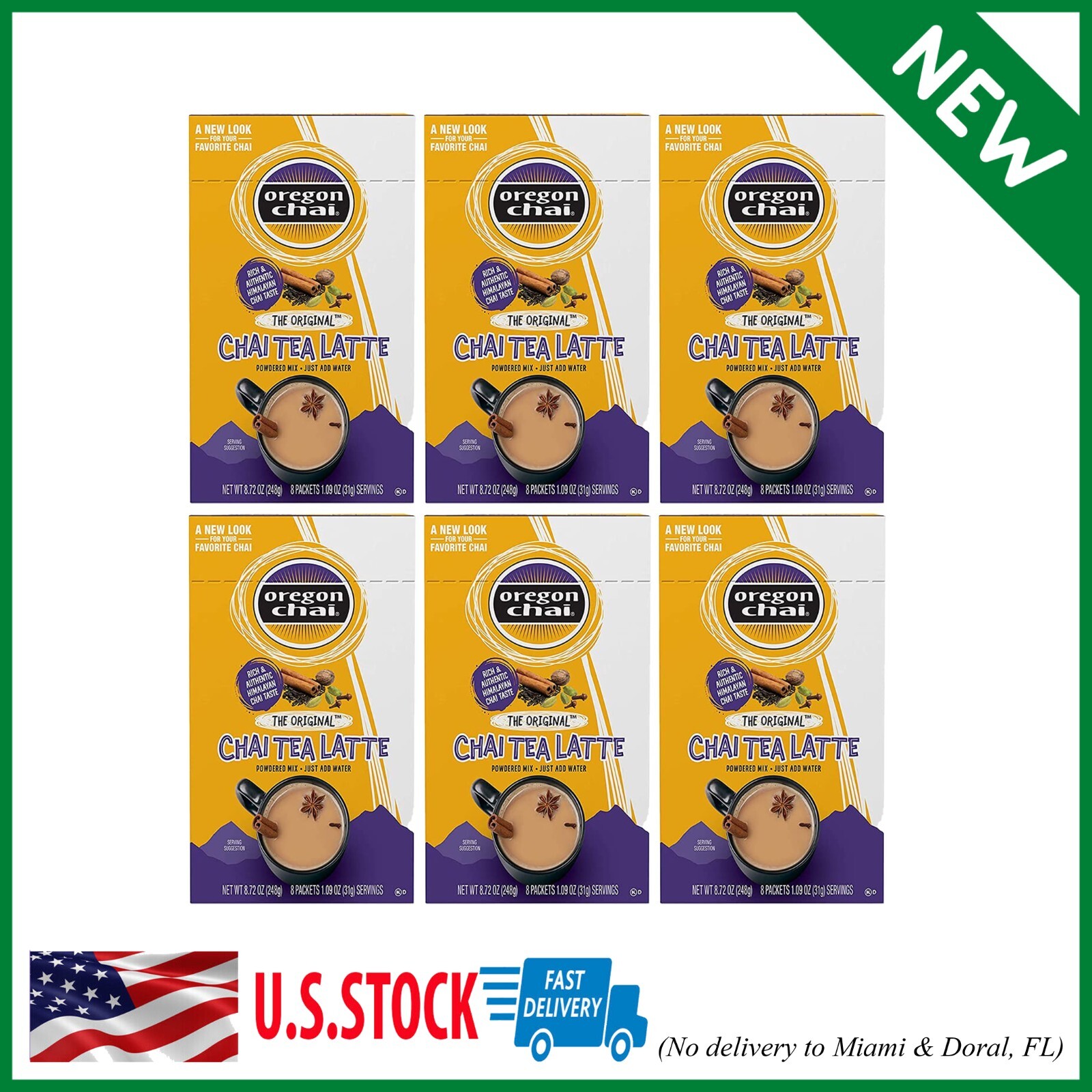 Oregon Chai Original Dry Chai Latte Mix, 8 Count (Pack of 6)