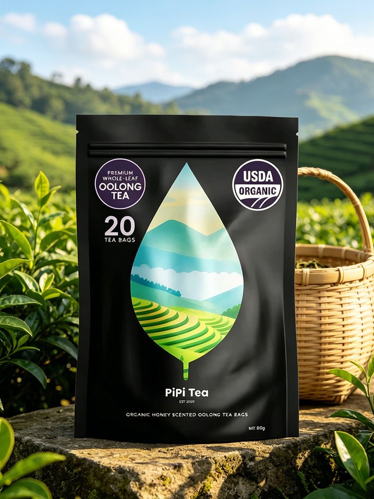 PiPi Tea Organic Oolong Tea Bags – Whole Leaf, 20 Bags (4g Each) – Cortisol &Ca1