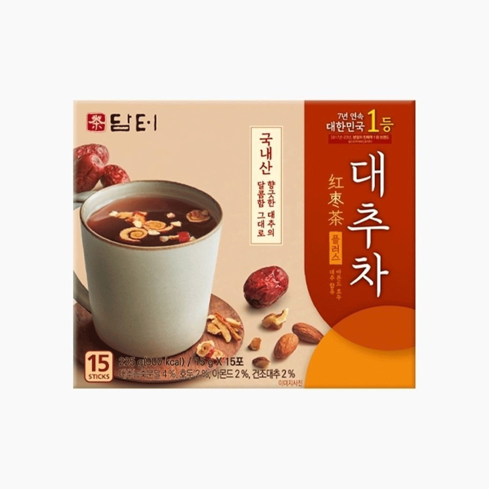 Damtuh Jujube Tea Plus 15g x 15 Sticks | Korean Red Date Tea with Nuts