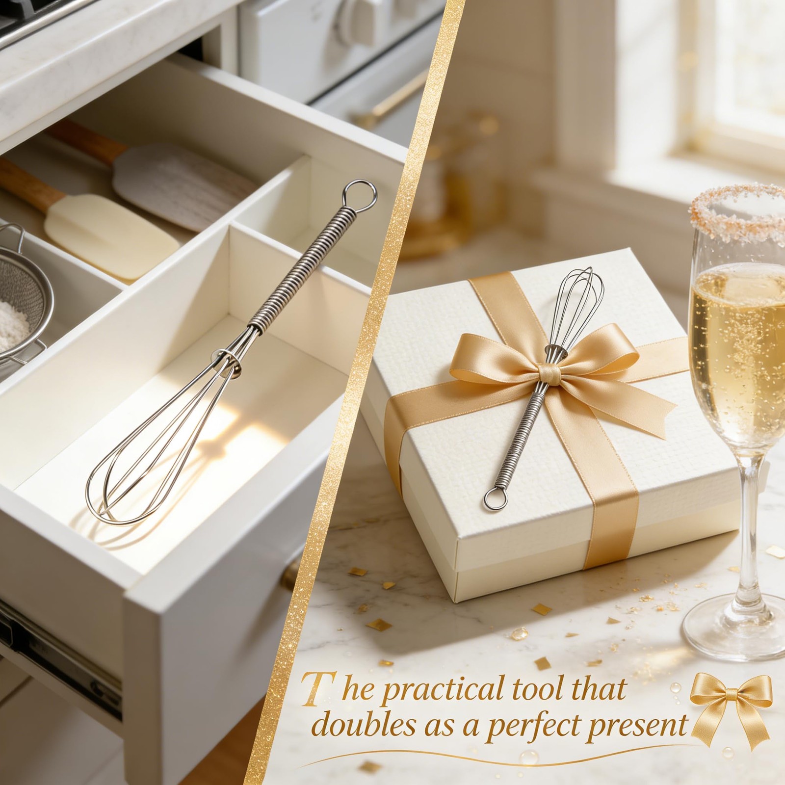 Anaeat Mini Wire Whisks, Set of 2 Portable Stainless 5+7 inch, 2 Pcs Silver