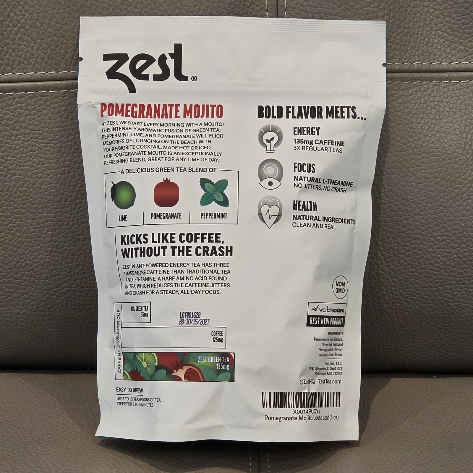 Zest Energy Green Tea Lot 2 Pomegranate Mojito Premium Loose Leaf Exp 10/15/2027