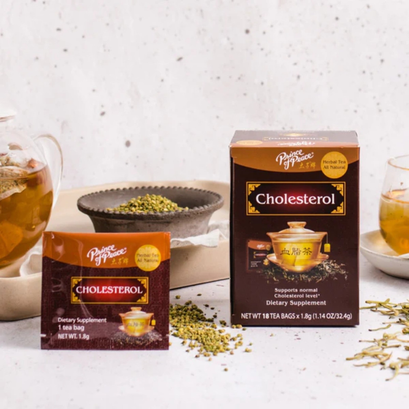Cholesterol Tea Herbal Tea, 18 Tea Bags Each Box -(6 Boxes) Prince of Peace