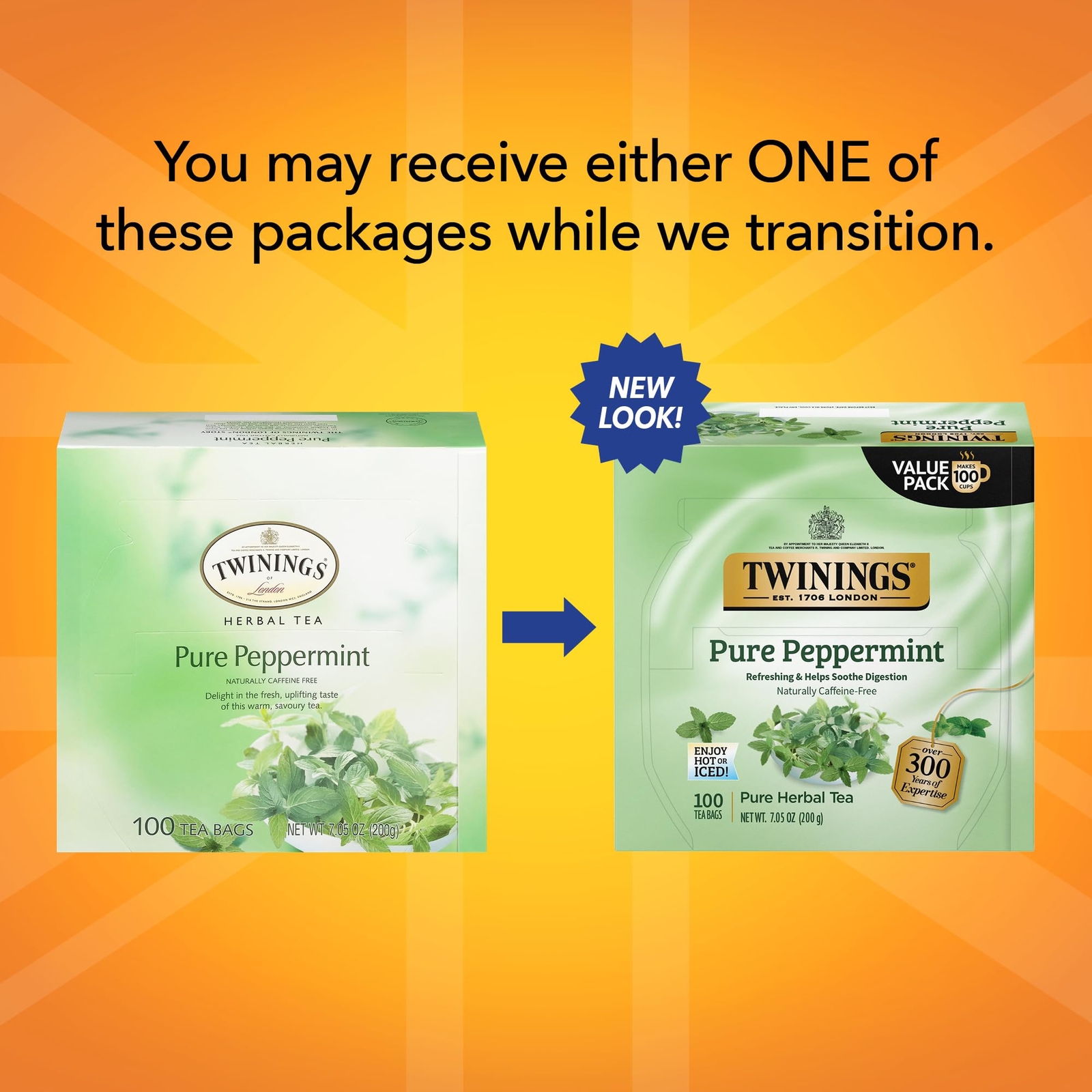 Twinings Pure Peppermint Herbal Tea 100 Individually Wrapped Bags Caffeine Free