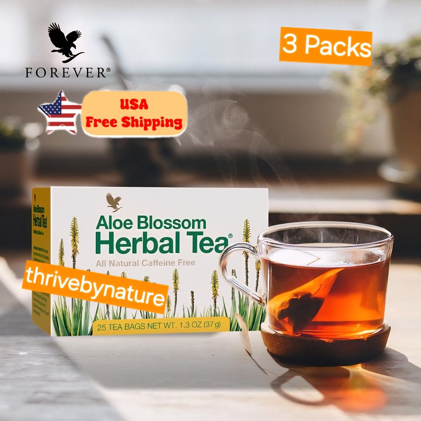 3 Forever Aloe Blossom Herbal Tea (25 bags each) Caffeine Free HALAL/KOSHER