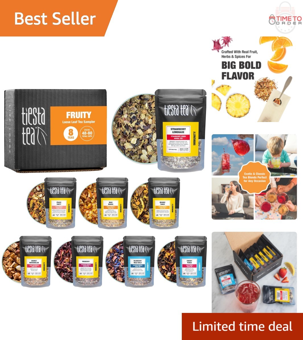 Fruity Tea Sampler Loose Leaf Set No Caffeine Hot Iced Assorted Fruit Brews