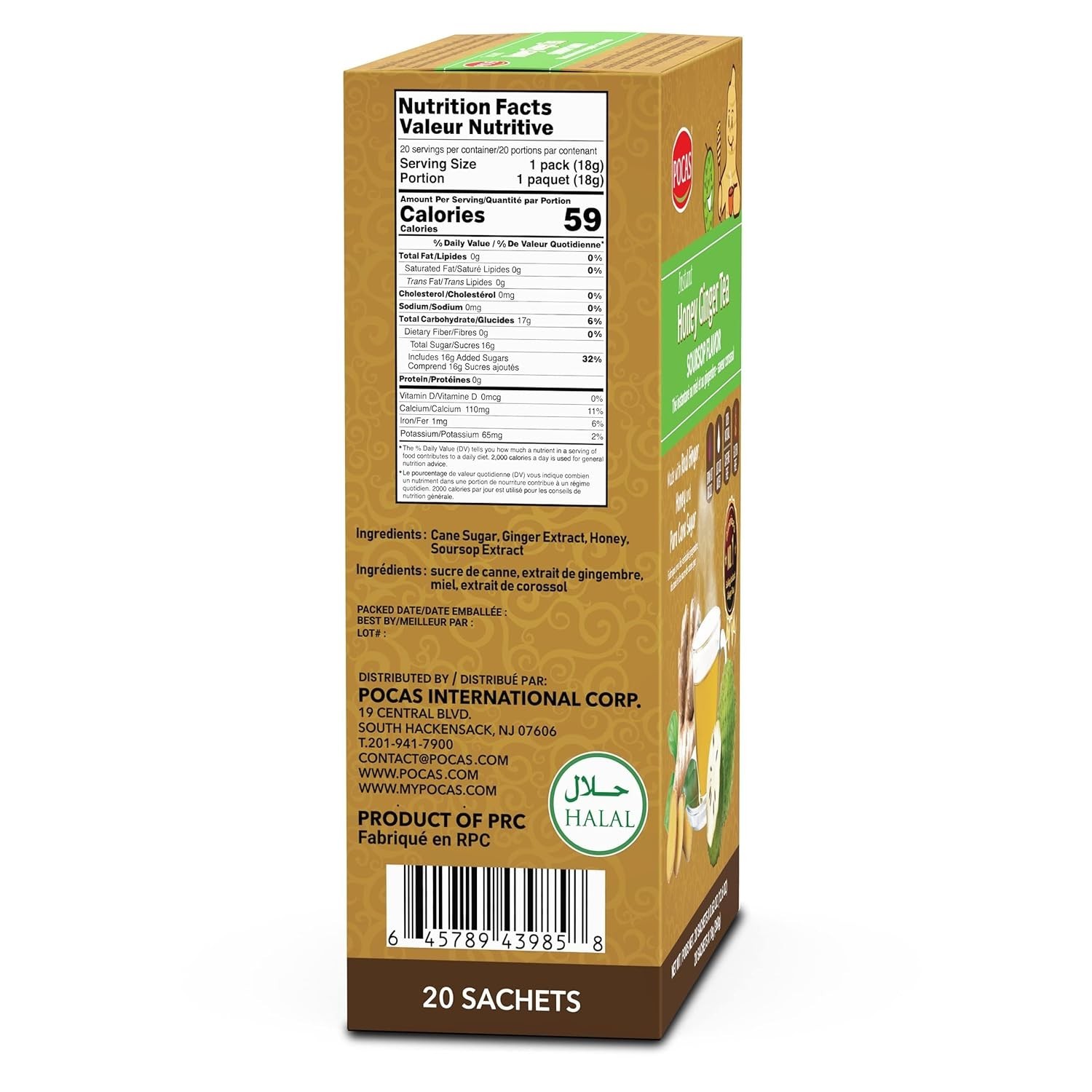 Pocas Honey Ginger Instant Tea Powder, Soursop Flavor, Real Ginger Extract & Swe