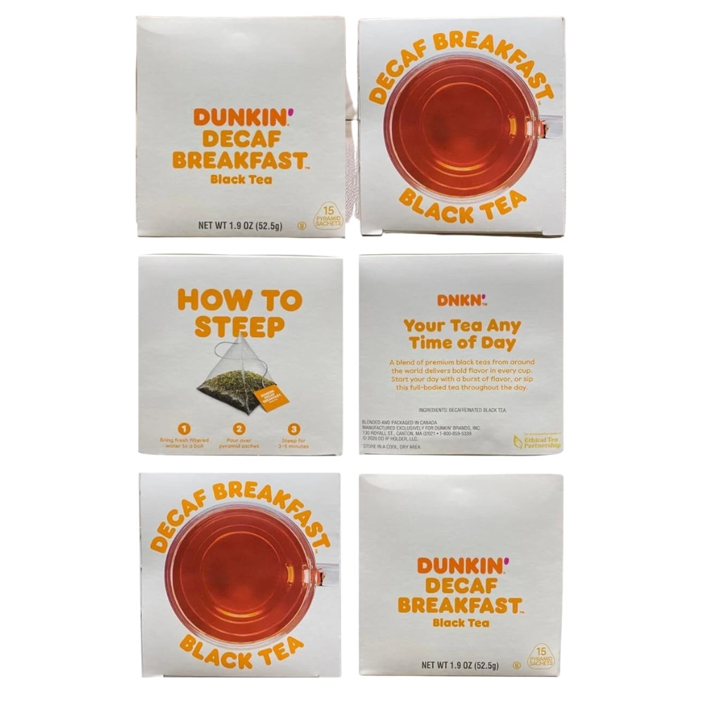 Dunkin Decaf Breakfast Black Tea 180 Tea Bags Total (12 Individual Boxes of 15